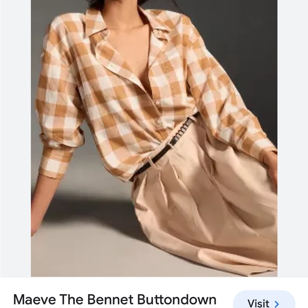Maeve Plaid Button-Down Shirt in White and Tan